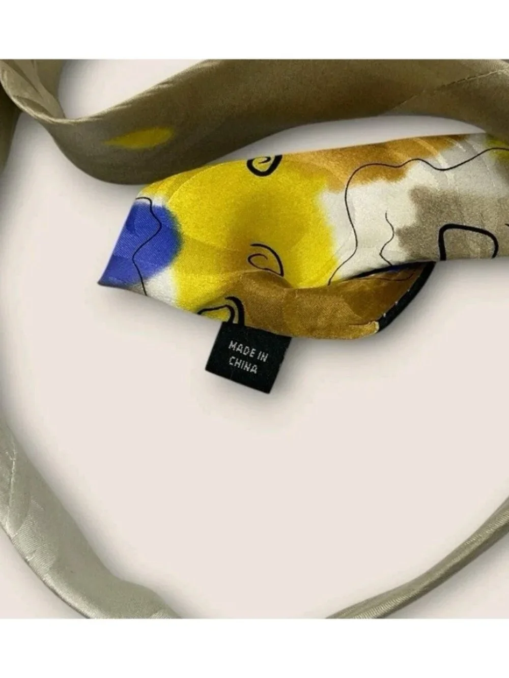 J. GARCIA Silk Tie XL Yellow Blue Brown Art W:3.7